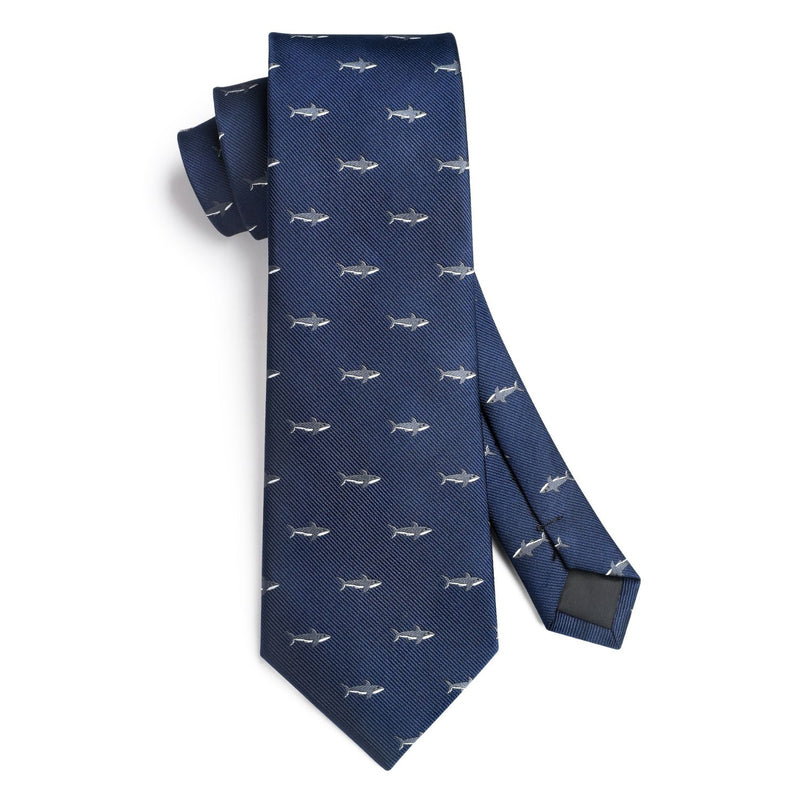 Shark Tie Handkerchief Set - Z-NAVY BLUE 