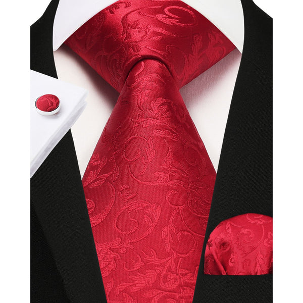 Floral Tie Handkerchief Cufflinks - A-RED 