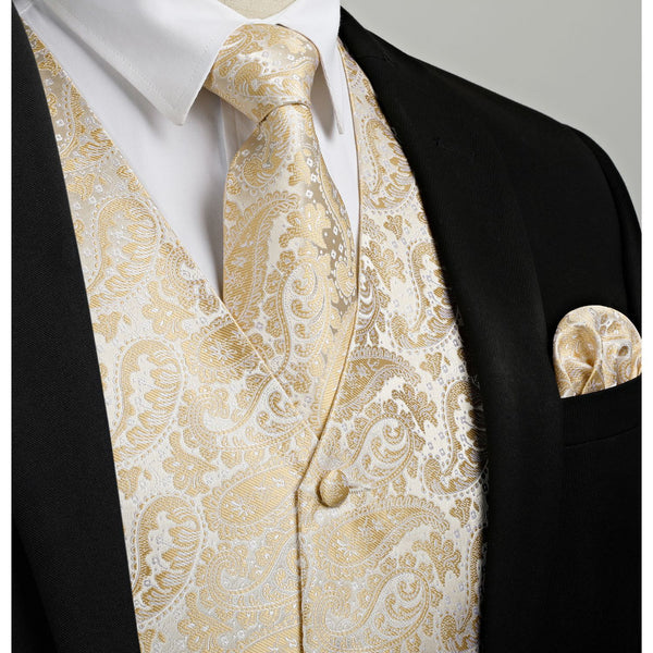 Paisley 4pc Suit Vest Set - CHAMPAGNE GOLD 