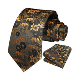 Floral Tie Handkerchief Set - BLACK 