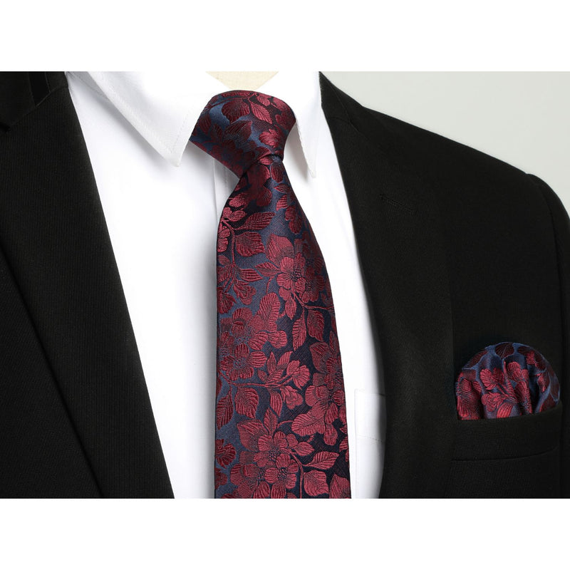 Floral Tie Handkerchief Set - 13 RED