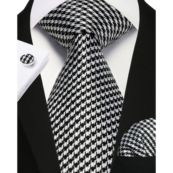 Houndstooth Tie Handkerchief Cufflinks - BLACK 