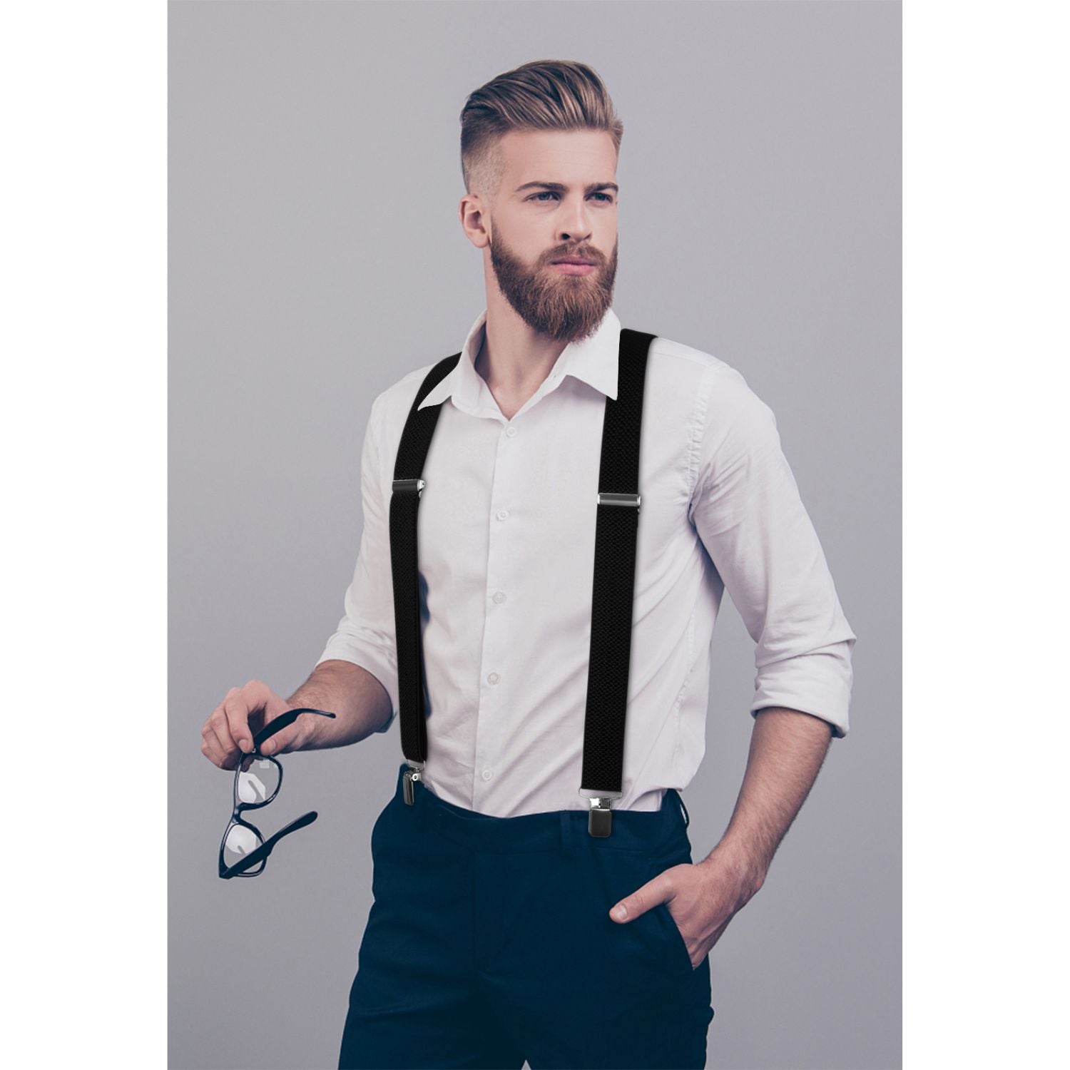 Thick Trouser 2 inch Adjustable Suspender - BLACK-2
