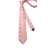 Plaid Tie Handkerchief Set - SOLID PINK 