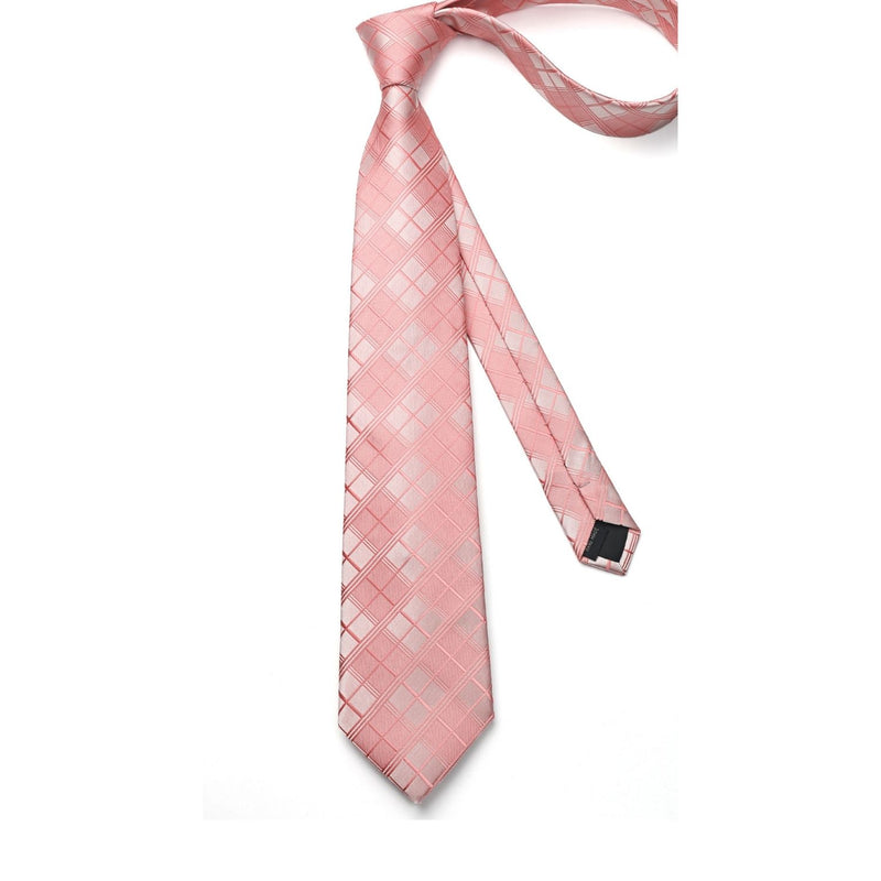 Plaid Tie Handkerchief Set - SOLID PINK