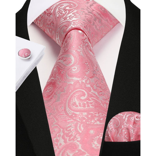 Paisley Tie Handkerchief Cufflinks - B-PINK 