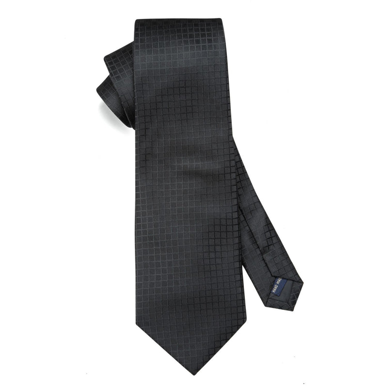 Plaid Tie Handkerchief Set - 071-BLACK CHECKERED 