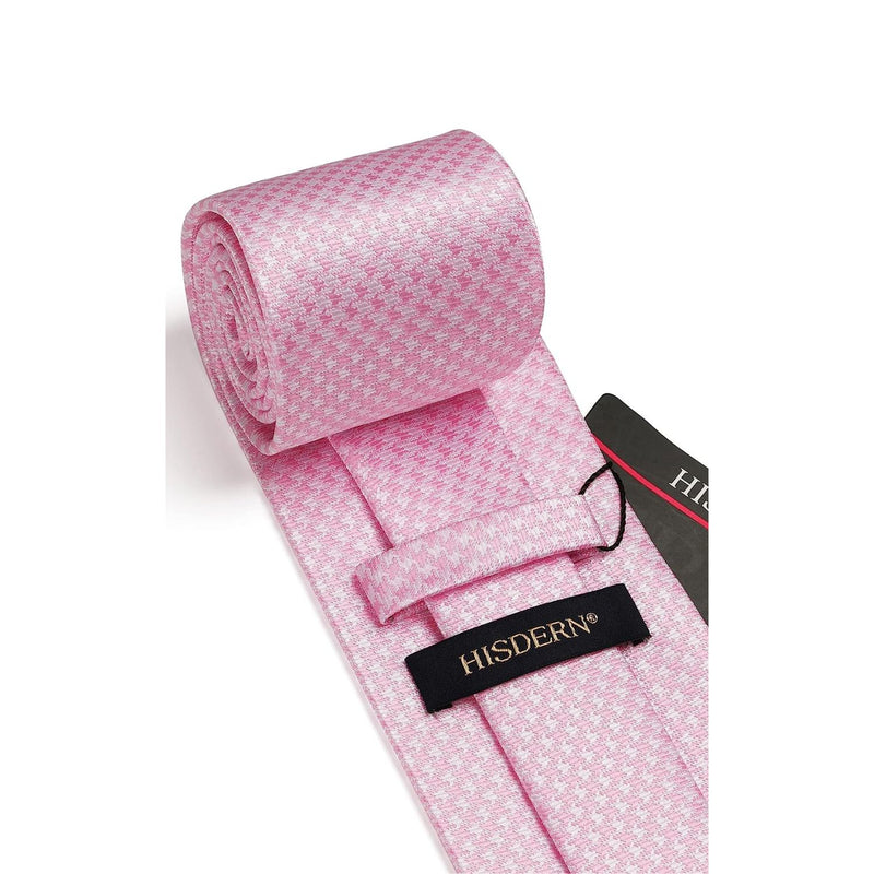 Houndstooth Tie Handkerchief Set - PINK/WHITE 