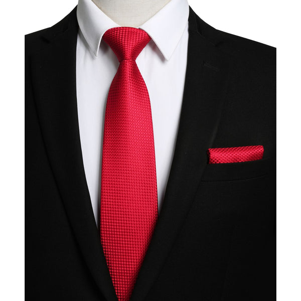 Houndstooth Tie Handkerchief Set - RED 