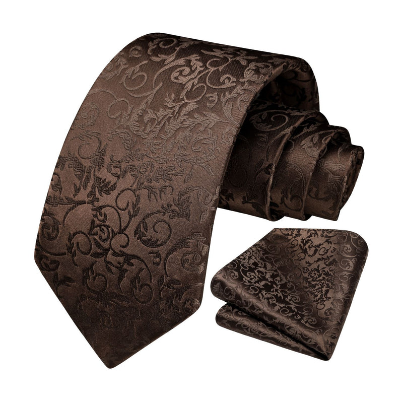 Floral Tie Handkerchief Set - L2-BROWN 
