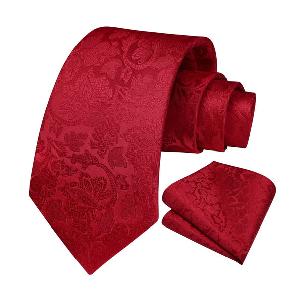 Floral Tie Handkerchief Set - 02A-RED