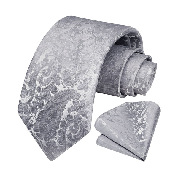 Paisley Tie Handkerchief Set - SILVER GREY 