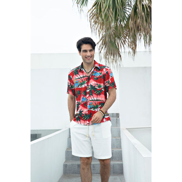 Hawaiian Tropical Shirts with Pocket - Z02- RED 