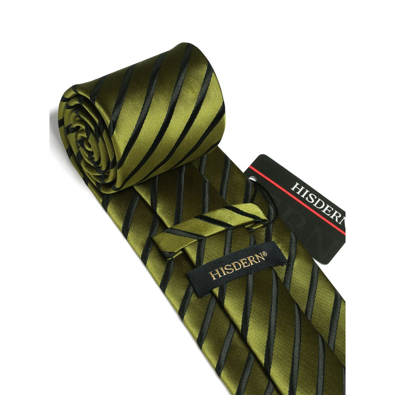 Stripe Tie Handkerchief Set - 91-GREEN/BLACK 