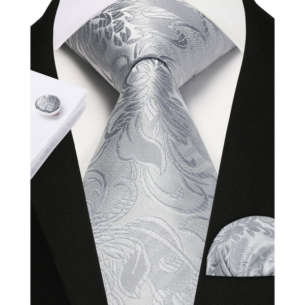 Floral Tie Handkerchief Cufflinks - 1A-WHITE 