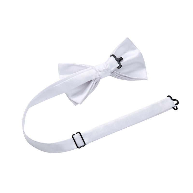 Solid Suspender Pre-Tied Bow Tie Handkerchief - A11-WHITE 