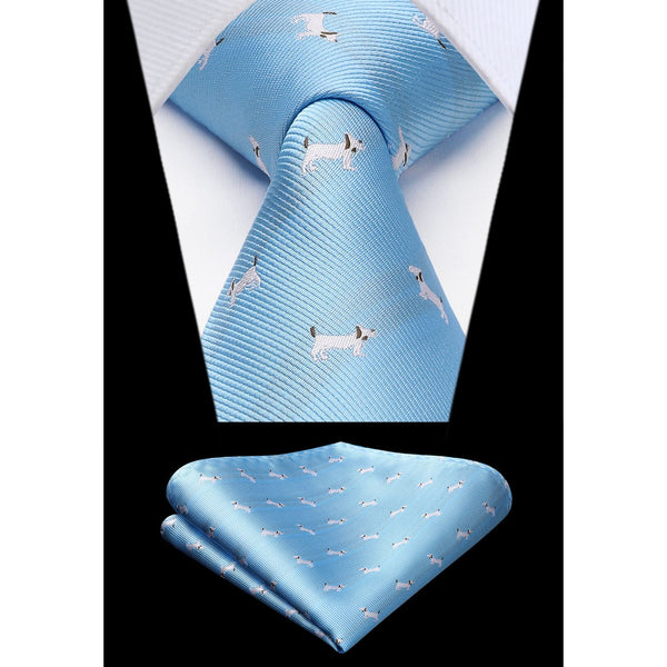 Bulldog Tie Handkerchief Set - BABY BLUE 
