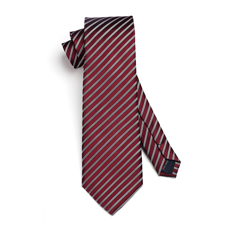 Stripe Tie Handkerchief Set - C- RED/WHITE