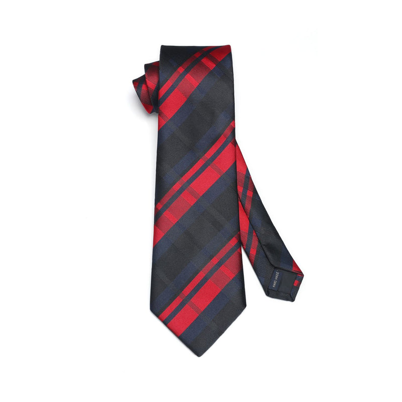 Plaid Tie Handkerchief Cufflinks - 03-BLACK RED 
