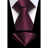 Stripe Tie Handkerchief Set - BURGUNDY-1 