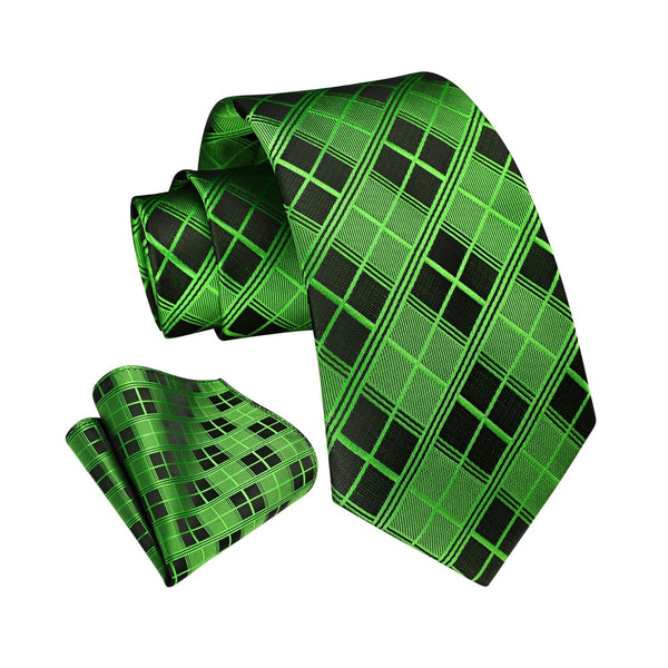 Plaid Tie Handkerchief Set - FOREST GREEN 
