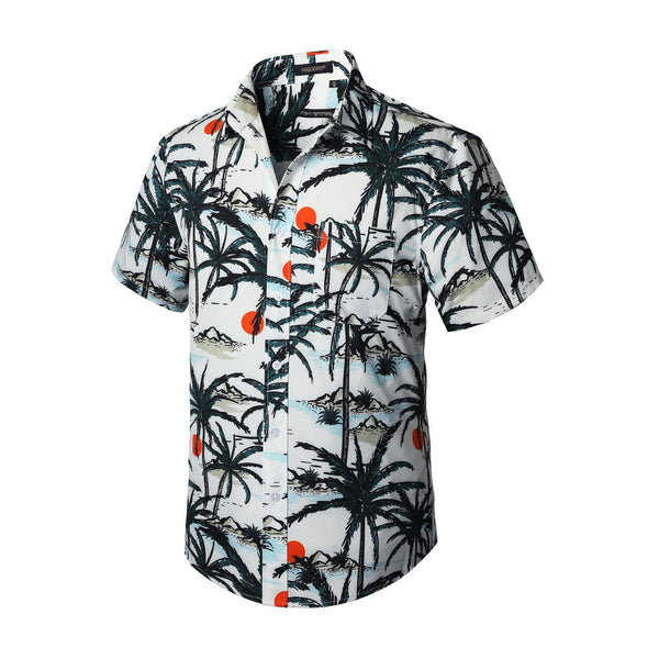 Hawaiian Tropical Shirts with Pocket - Z01- WHITE/GREEN 