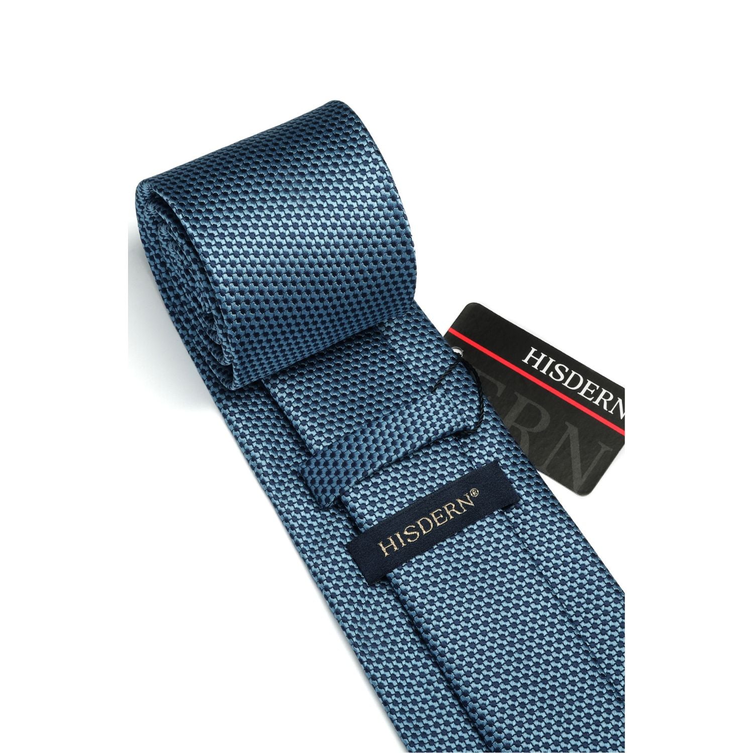 Houndstooth Tie Handkerchief Set - BLUE-5