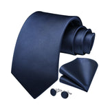 Solid Tie Handkerchief Cufflinks - NAVY BLUE 