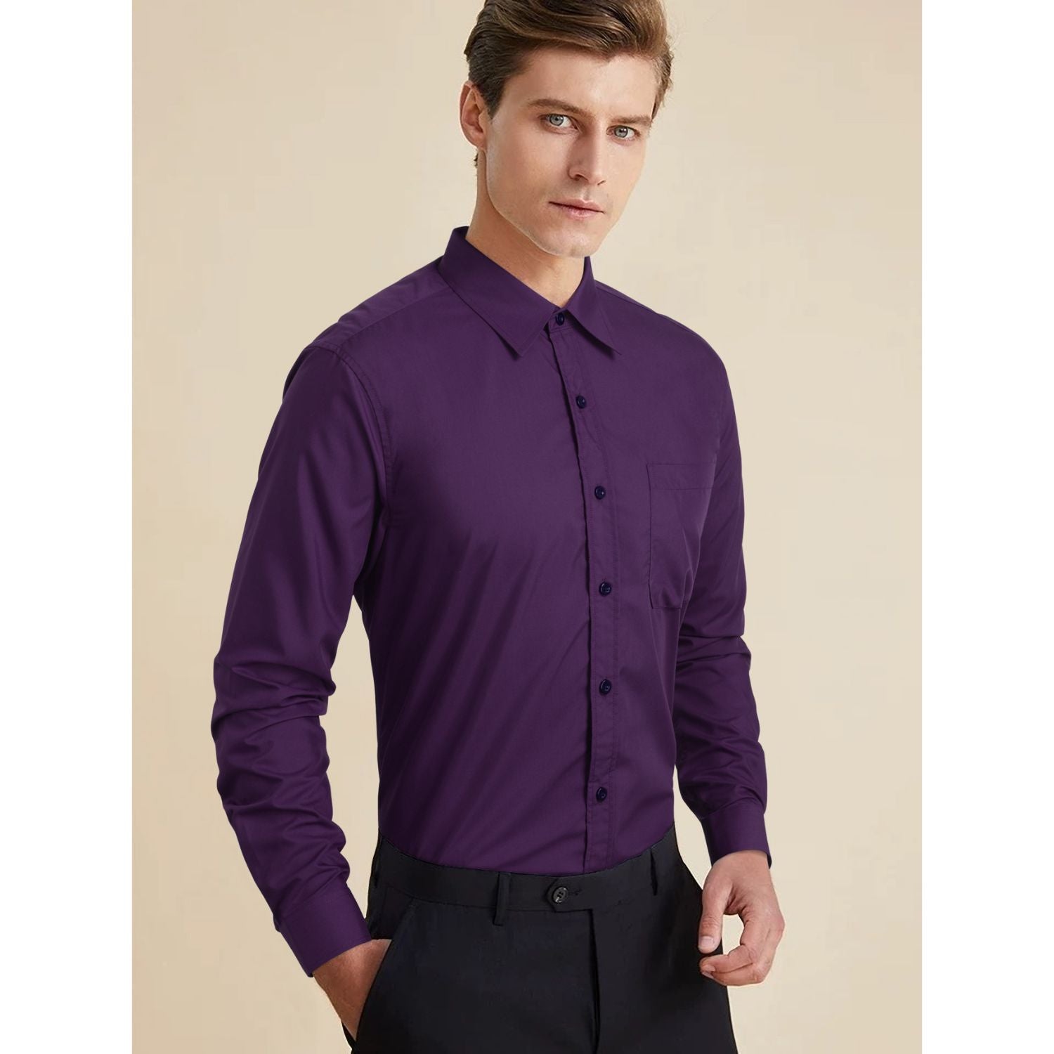 Hisdern Wrinkle-resistant Purple Dress Shirt and Paisley Tie