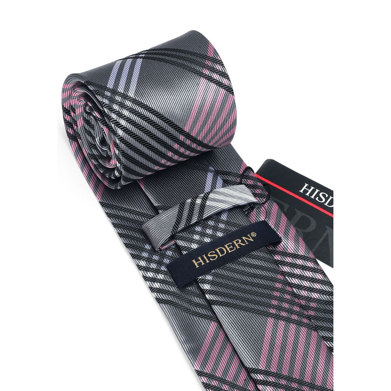 Plaid Tie Handkerchief Set - 14 BLACK 