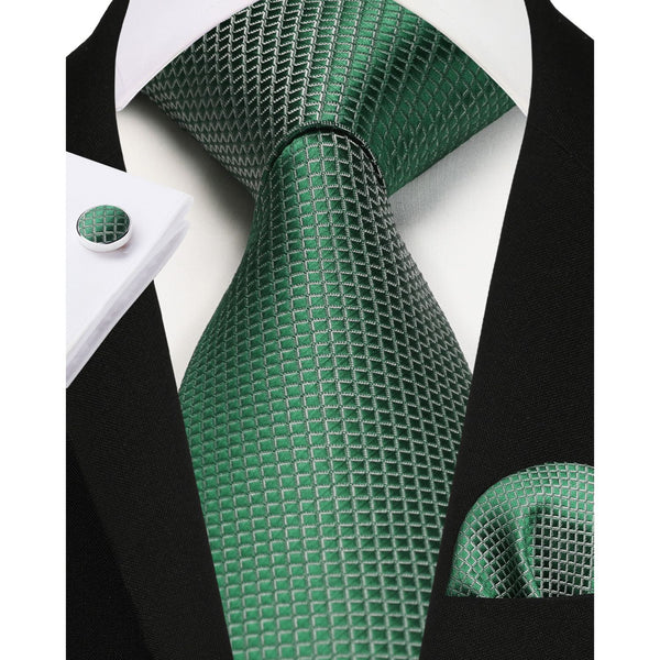 Plaid Tie Handkerchief Cufflinks - C-022 GREEN 