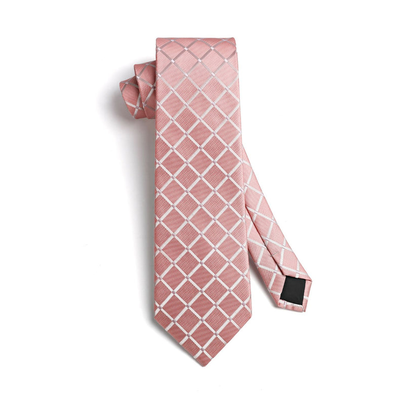 Plaid Tie Handkerchief Cufflinks Clip - BABY PINK 