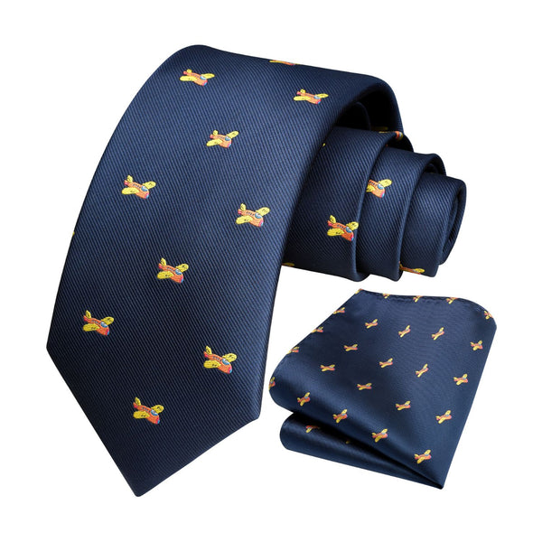 Airplane Tie Handkerchief Set - NAVY BLUE-3 