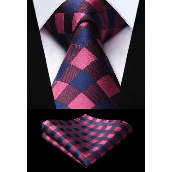 Plaid Tie Handkerchief Set - E-PURPLE 