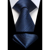 Stripe Tie Handkerchief Set - NAVY BLUE-1 