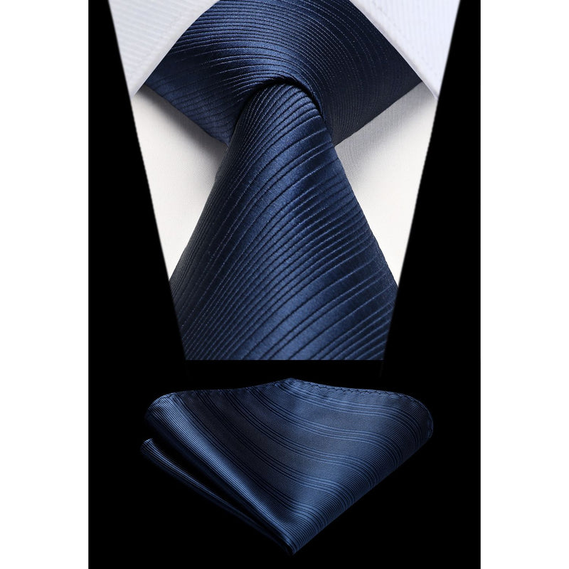 Stripe Tie Handkerchief Set - NAVY BLUE-1 
