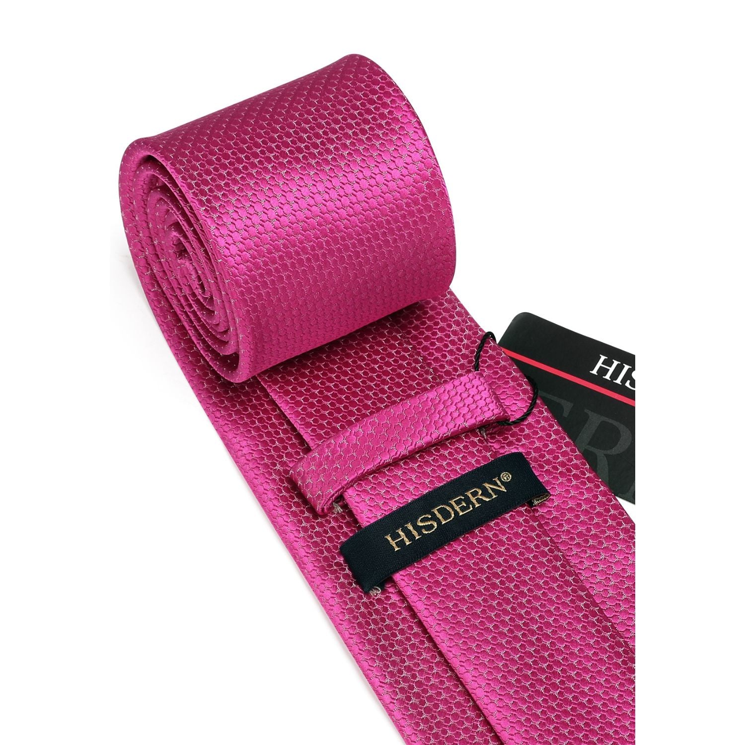 Plaid Tie Handkerchief Set - B1-HOT PINK