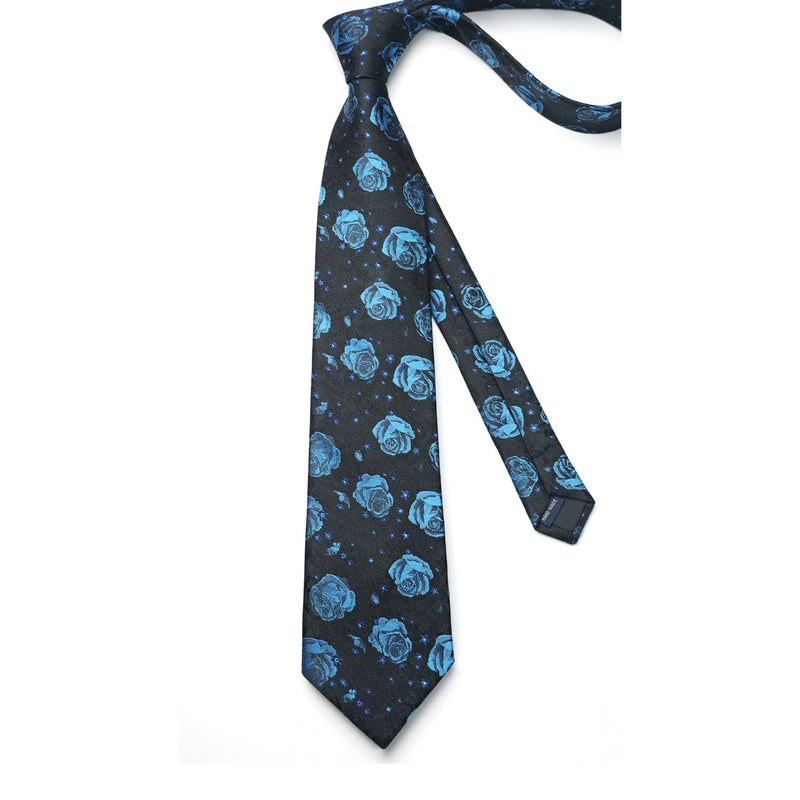 Floral Tie Handkerchief Cufflinks - 1-NAVY BLUE FLORAL 