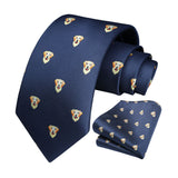 Golden Retriever Tie Handkerchief Set - NAVY BLUE 