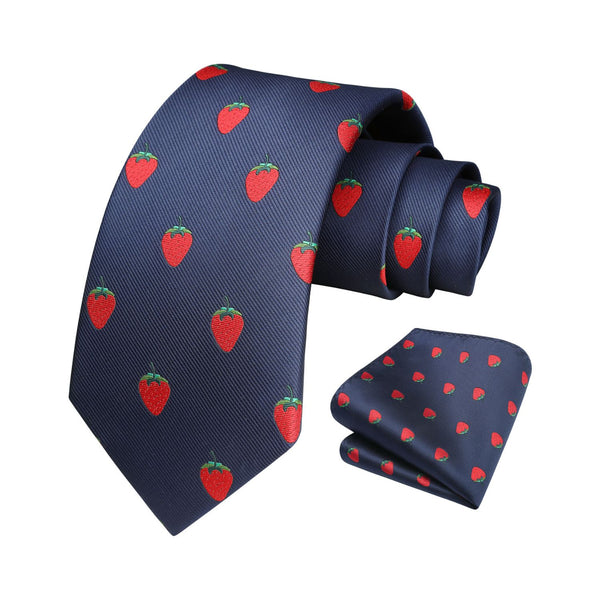 Strawberry Tie Handkerchief Set - NAVY BLUE 
