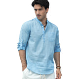 Casual Henley Shirt with Pocket - SKY BLUE 