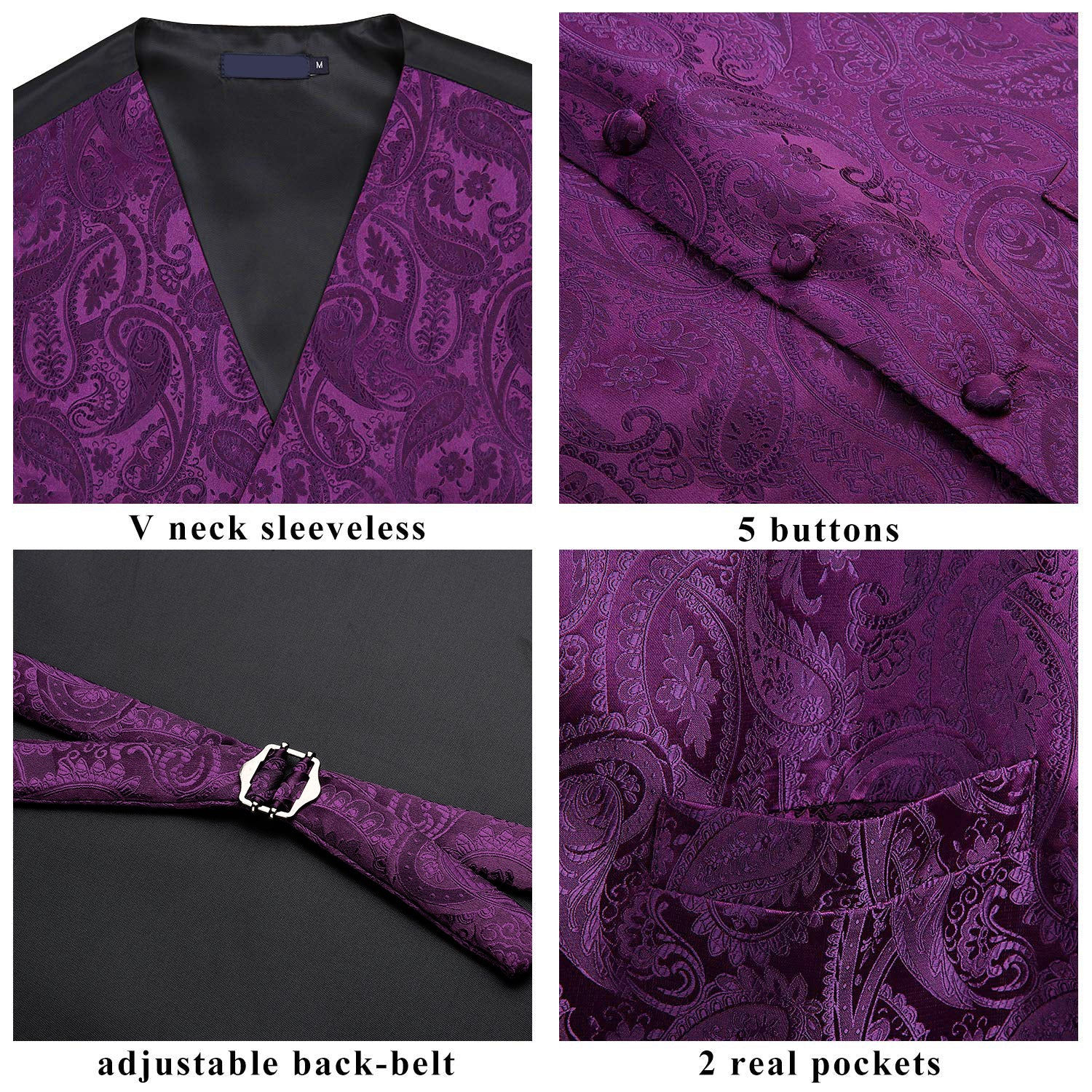 Paisley Vest Tie Handkerchief Set - PURPLE