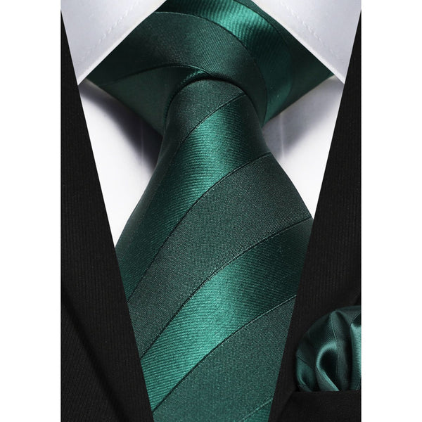Stripe Tie Handkerchief Set - 02-GREEN 