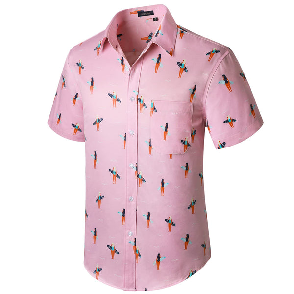 Hawaiian Tropical Shirts with Pocket - E-PINK 