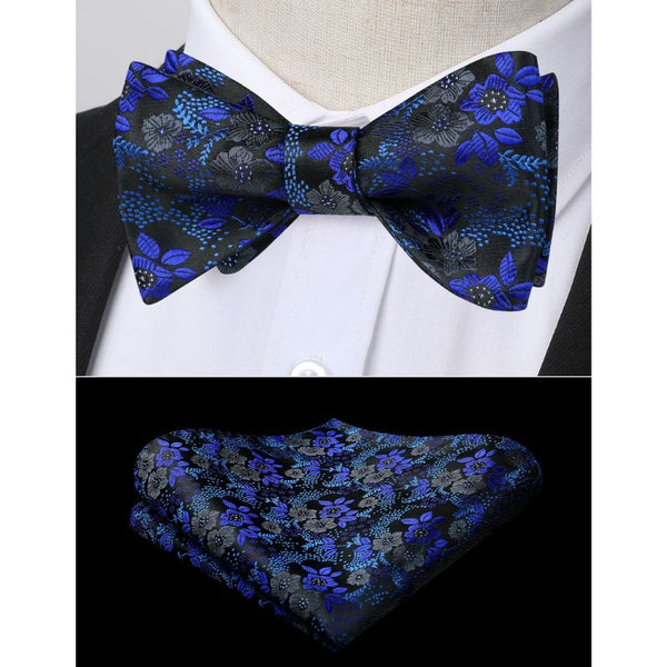 Floral Bow Tie & Pocket Square - BLUE-2