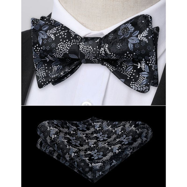 Floral Bow Tie & Pocket Square - BLACK/WHITE-FLORAL 