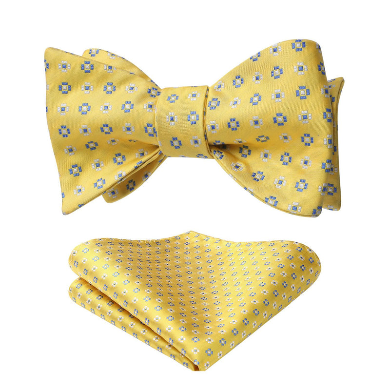Floral Bow Tie & Pocket Square - D-YELLOW 