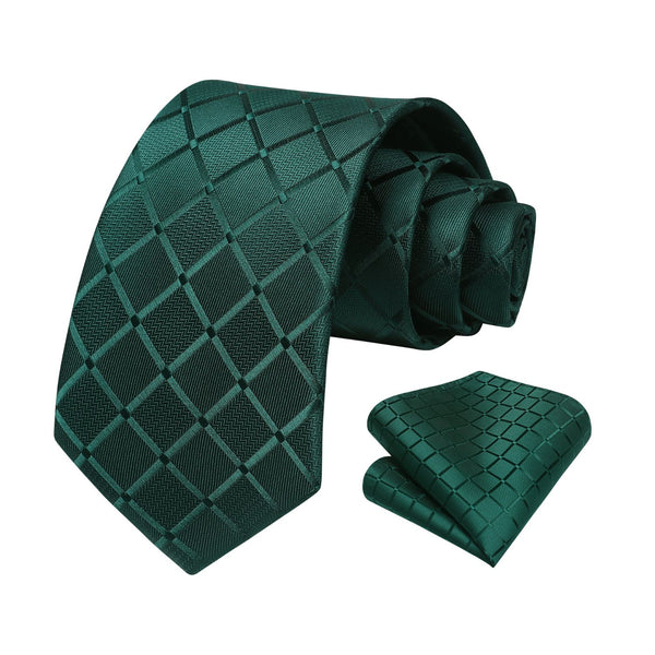 Plaid Tie Handkerchief Set - A-GREEN 