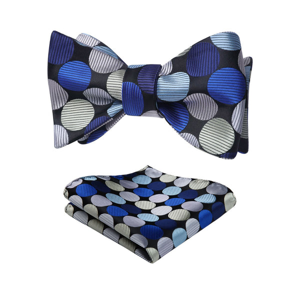 Polka Dots Bow Tie & Pocket Square - NAVY BLUE/BEIGE 