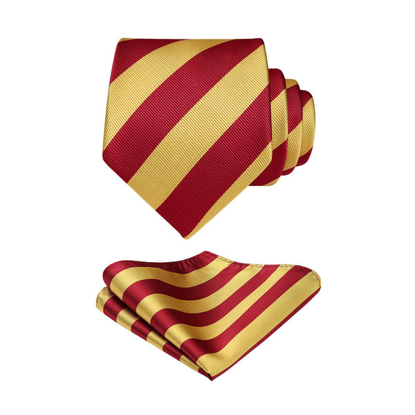Stripe Tie Handkerchief Set - 09-GOLD/RED 